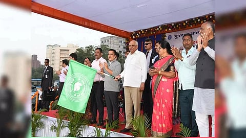 Gujarat Chief Minister Bhupendra Patel flagged 201 new GSRTC buses in Gandhinagar (Gujarat CM Twitter)