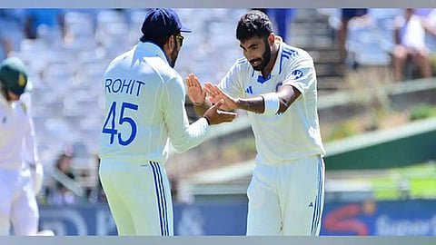 Rohit Sharma and Jasprit Bumrah celebrating (ICC)