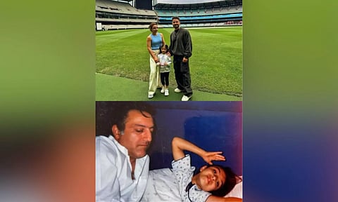 (Top) Soha at the MCG with husband Kemmu; (Bottom) Soha with Mansoor Ali Khan Pataudi