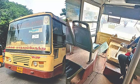 The bus in which the window panel broke