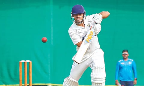 Services batter Rajat Paliwal plays a shot against Vidarbha
