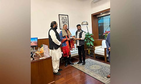 Telangana CM Revanth Reddy, Minister Uttam Kumar Reddy meets UPSC chairman Manoj Soni (ANI)