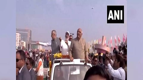 Gujarat Chief Minister Bhupendra Patel attended the International Kite Festival on Sunday. (Photo/ANI)