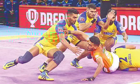 Tamil Thalaivas Sagar in action during the match against Puneri Paltan
