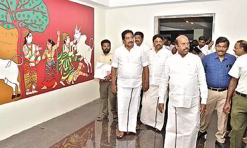 Minister EV Velu inspects the new stadium in Keelakarai village