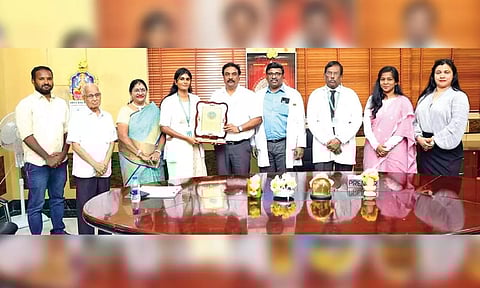 K Madhumitha, a final year MBBS student at Sree Balaji Medical College and Hospital was felicitated for receiving the Guinness World Records certificate for her contribution to the world’s thickest unpublished book