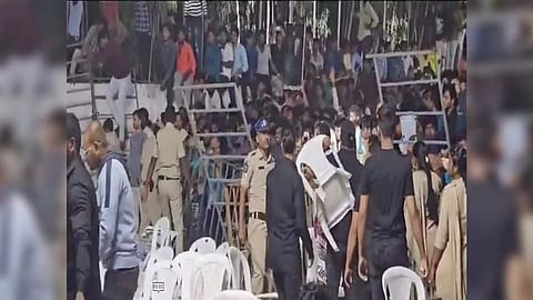 Police controlling crowd at the pre-release event of actor Mahesh Babu's movie 'Guntur Kaaram' in Andhra Pradesh (ANI)