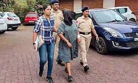 Suchana Seth, CEO of Bengaluru-based 'The Mindful AI Lab' being brought to Mapusa Court in North Goa (Photo: PTI)