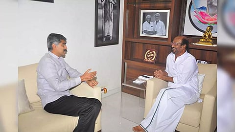 Actor Rajinikanth with MDMK principal secretary Durai Vaiko. (X)