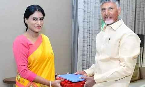 Sharmila with Chandrababu Naidu. (IANS)