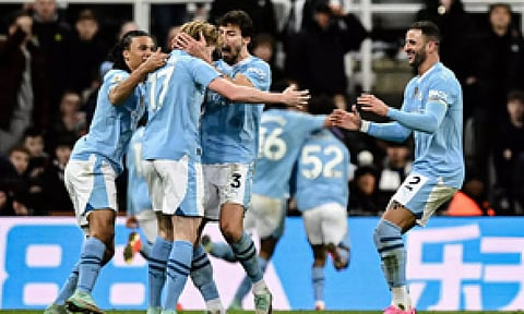 Manchester City players after a goal (IANS)