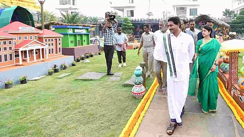 Andhra Pradesh Chief Minister Y.S. Jagan Mohan Reddy and his wife Y.S. Bharathi Reddy celebrated Sankranti at his camp office (Photo/IANS)