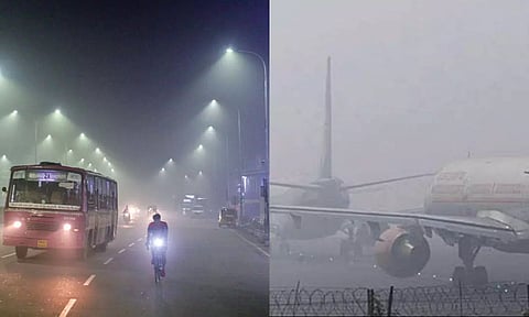 Visibility issues on Sunday morning plagued denizens and flyers on Bhogi