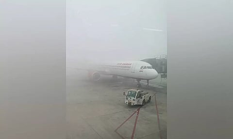Dense blanket of fog envelops IGI Airport in New Delhi