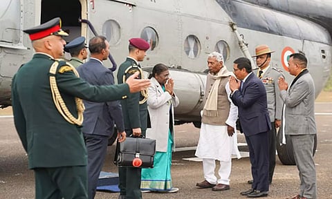 President Droupadi Murmu arrived at Baljek Airport, Jengjal (ANI)