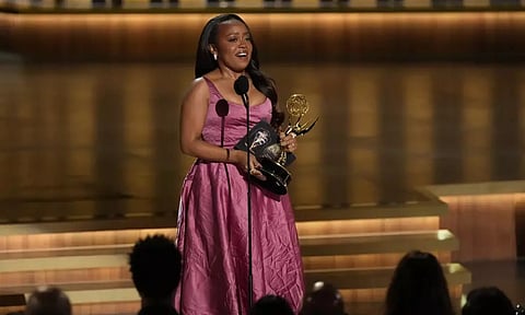 Quinta Brunson accepts her award onstage during the 75th Emmy Awards in Los Angeles. (IANS)