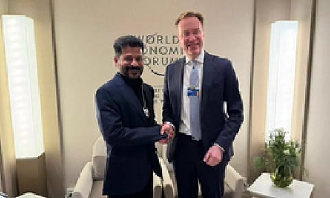 CM Revanth Reddy and WEF President Borge Brende (IANS)