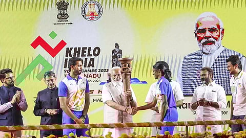 PM Modi lights the torch for Khelo India Youth Games 2023 (PTI)