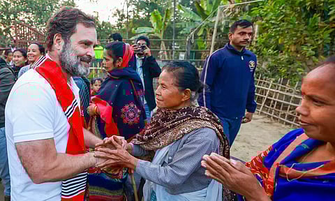 Congress leader Rahul Gandhi during the 'Bharat Jodo Nyay Yatra' in Assam. (PTI)
