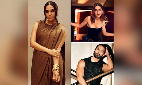 (Left) Neha Dhupia, Kriti Sanon and Shahid Kapoor