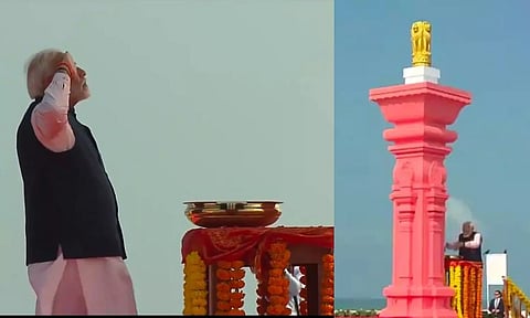 Prime Minister Narendra Modi at the Arichal Munai point in Dhanushkodi. (ANI)
