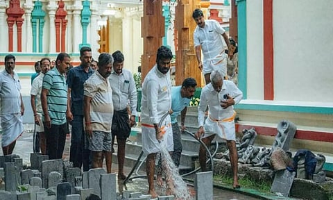 Annamalai participates in cleanliness drive at Kothandaramaswamy Temple in Rameshwaram