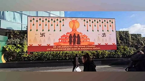 Billboard in London celebrating the Pran Pratishtha ceremony in Ayodhya (ANI)