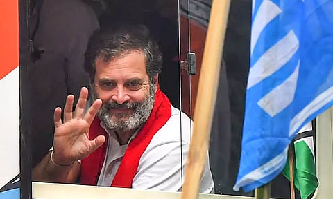 Congress leader Rahul Gandhi waves at supporters during the Bharat Jodo Nyay Yatra. (PTI)