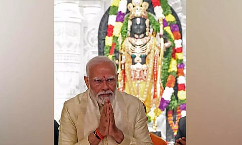 Prime Minister Narendra Modi inside the sanctum sanctorum of Ram Temple in Ayodhya. (ANI)