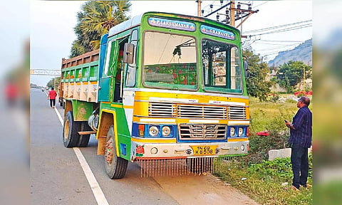 Tipper lorry carrying quarry stones