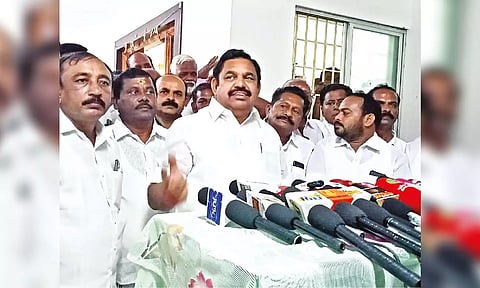 AIADMK general secretary Edappadi K Palaniswami addressing the media in Salem on Wednesday.