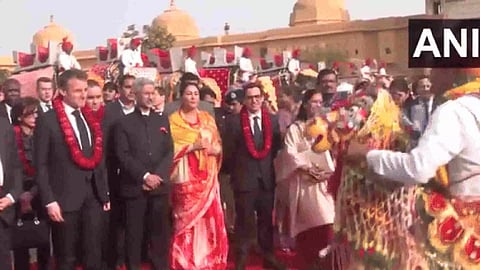 French President Emmanuel Macron in Jaipur (Visuals: ANI)