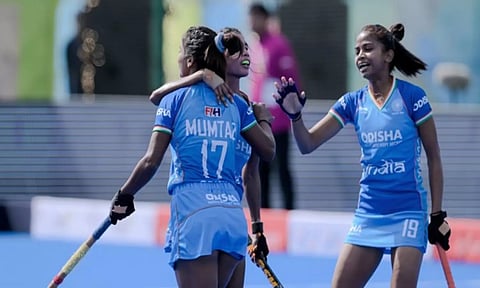 Indian women's hockey team during FIH Hockey5s World Cup 2024 (ANI)