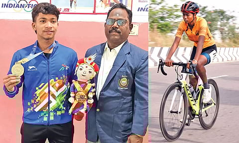 L Dhanush with his coach Chandrasekaran; Srimathi