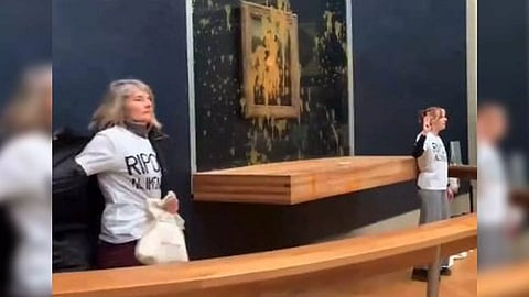 Environmental activists hurl soup at the "Mona Lisa" (La Joconde) at the Louvre Museum in Paris (Photo/X)