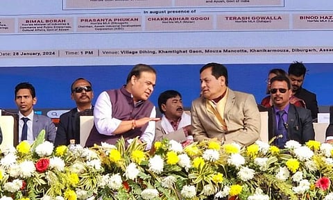Shri Sarbananda Sonowal along with Assam Chief Minister Dr Himanta Biswa Sarma (ANI)