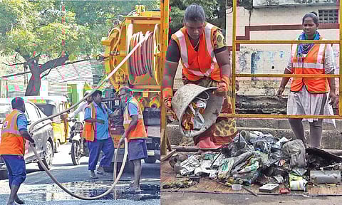 Workers from the GCC and Metro Water board doing their duties