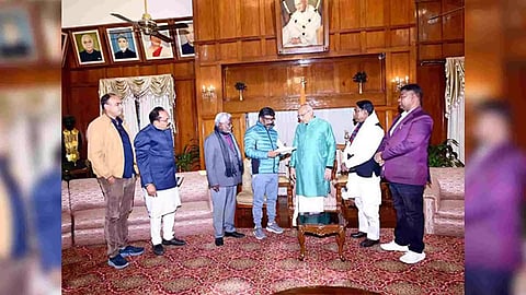 Hemant Soren submits his resignation from the Jharkhand CM's post to Governor CP Radhakrishnan at Raj Bhawan. (Photo/ANI)