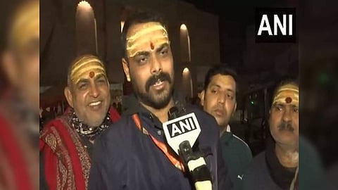 Devotees speaking to ANI after offering worship inside Gyanvapi mosque complex. (Photo/ANI)