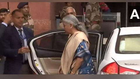 Nirmala Sitharaman arrives at Finance Ministry ahead of Budget 2024 (Photo/ANI)