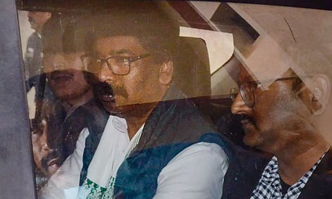 Former Jharkhand CM and JMM leader Hemant Soren being taken into custody by ED officials. (PTI)