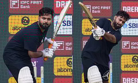 Rishabh Pant bats at the net practice as part of his rehabilitation programme, before team India's practice session for the third T20 cricket match between India and Afghanistan. (PTI)