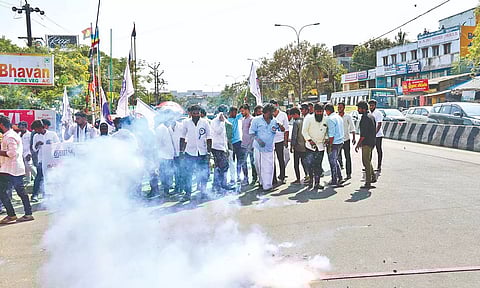 Elated Vijay fans burst crackers in Neelankarai