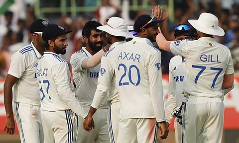 Jasprit Bumrah celebrates after picking his 4th wicket on the second day of the second cricket test match between India and England on Saturday. (PTI)