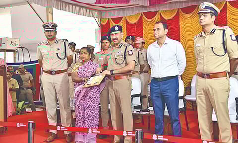 Police Commissioner Sandeep Rai Rathore and other officers handing over stolen items to the public on Saturday