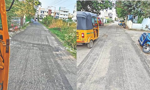 A road relaying work in progress at Thoraipakkam