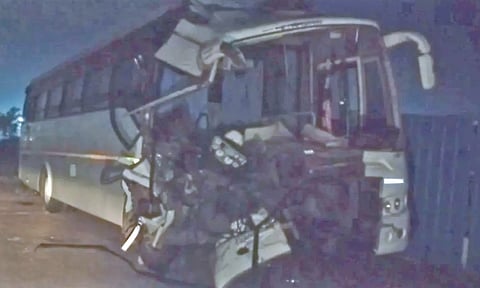 Mangled remains of vehicle