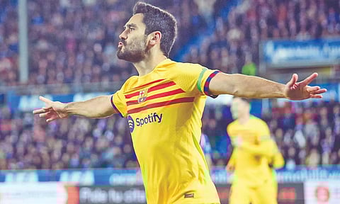 Ilkay Gundogan celebrates Barcelona’s second goal