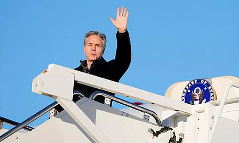US Secretary of State Antony Blinken boards plane at Joint Base Andrews (Reuters)