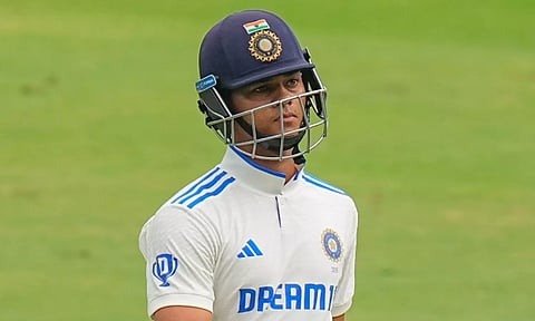 Yashasvi Jaiswal walks off the field after his dismissal during the third day of the second Test match between India and England on Sunday.
